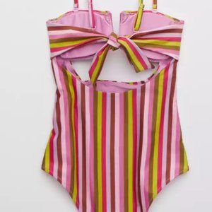 Aerie Smocked Bandeau One Piece Swimsuit purple M